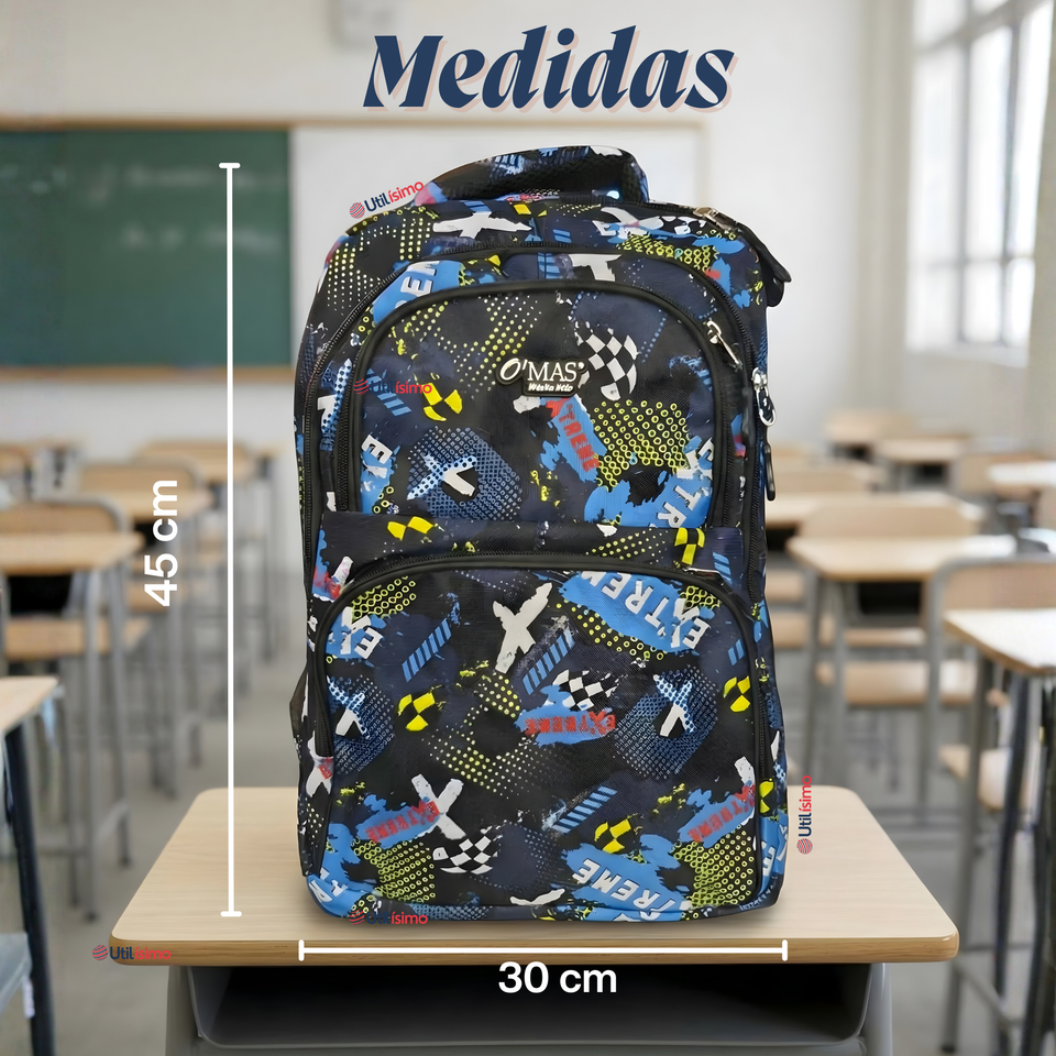 Mochila Bolso Escolar + Lonchera + Estuche 45Cm Niño Tela Oxford Extreme