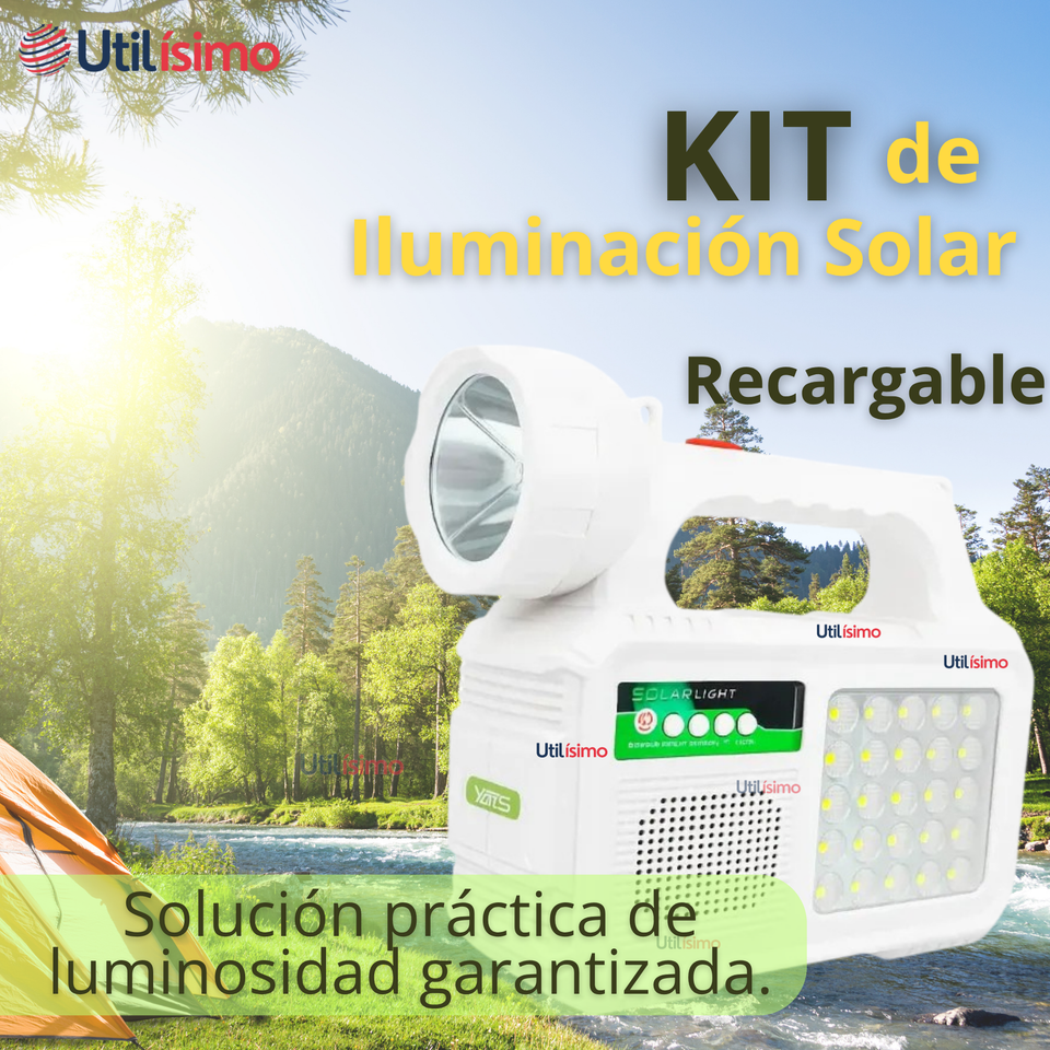 Kit Solar Camping Emergencia Con Radio-Parlante- Foco-Linterna 2 Ampolletas Recargable USB