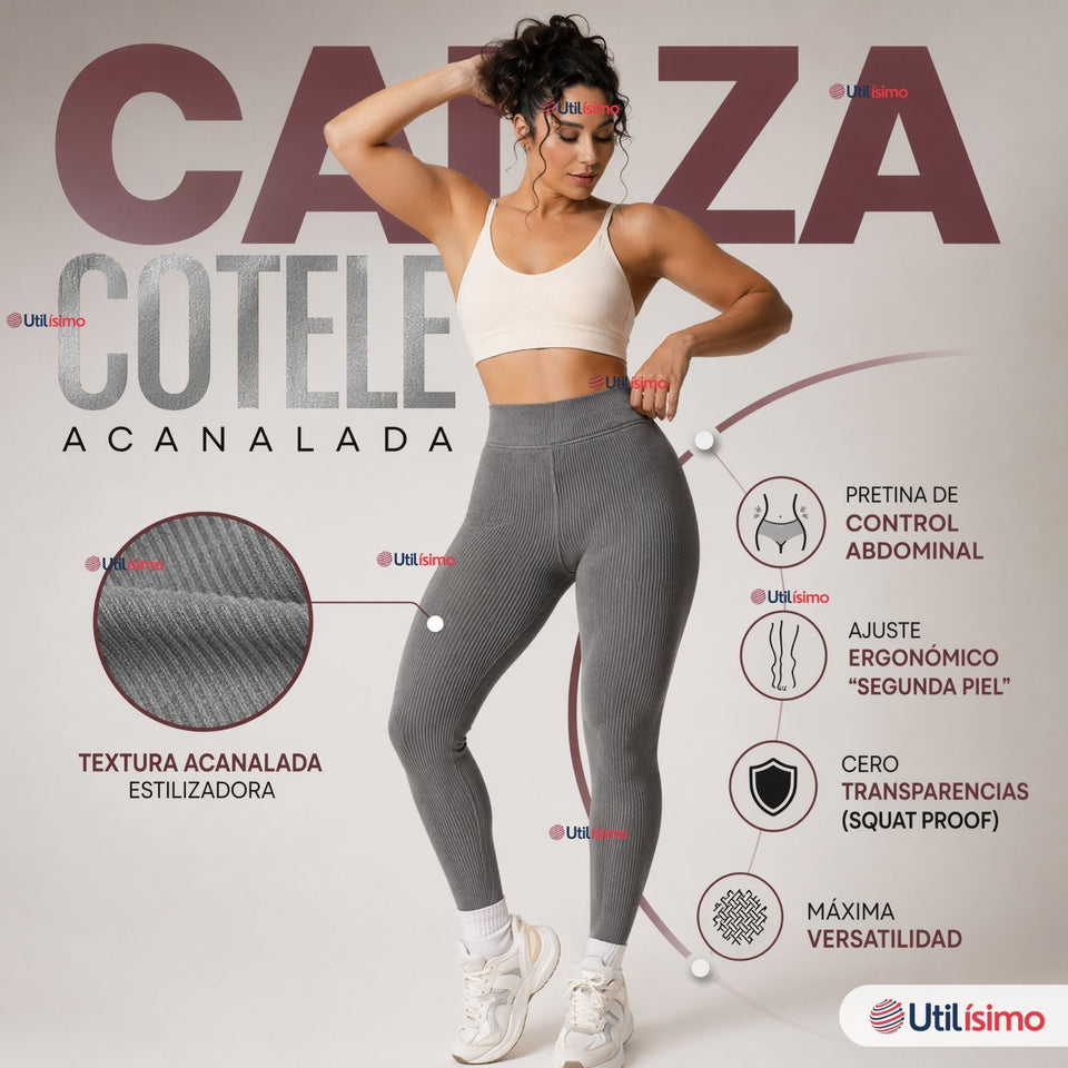 Calza Acanalada Cotelé Polar Con Chiporro Térmica Mujer Elásticada Gris Melange