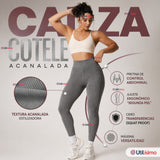 Calza Acanalada Cotelé Polar Con Chiporro Térmica Mujer Elásticada Gris Melange