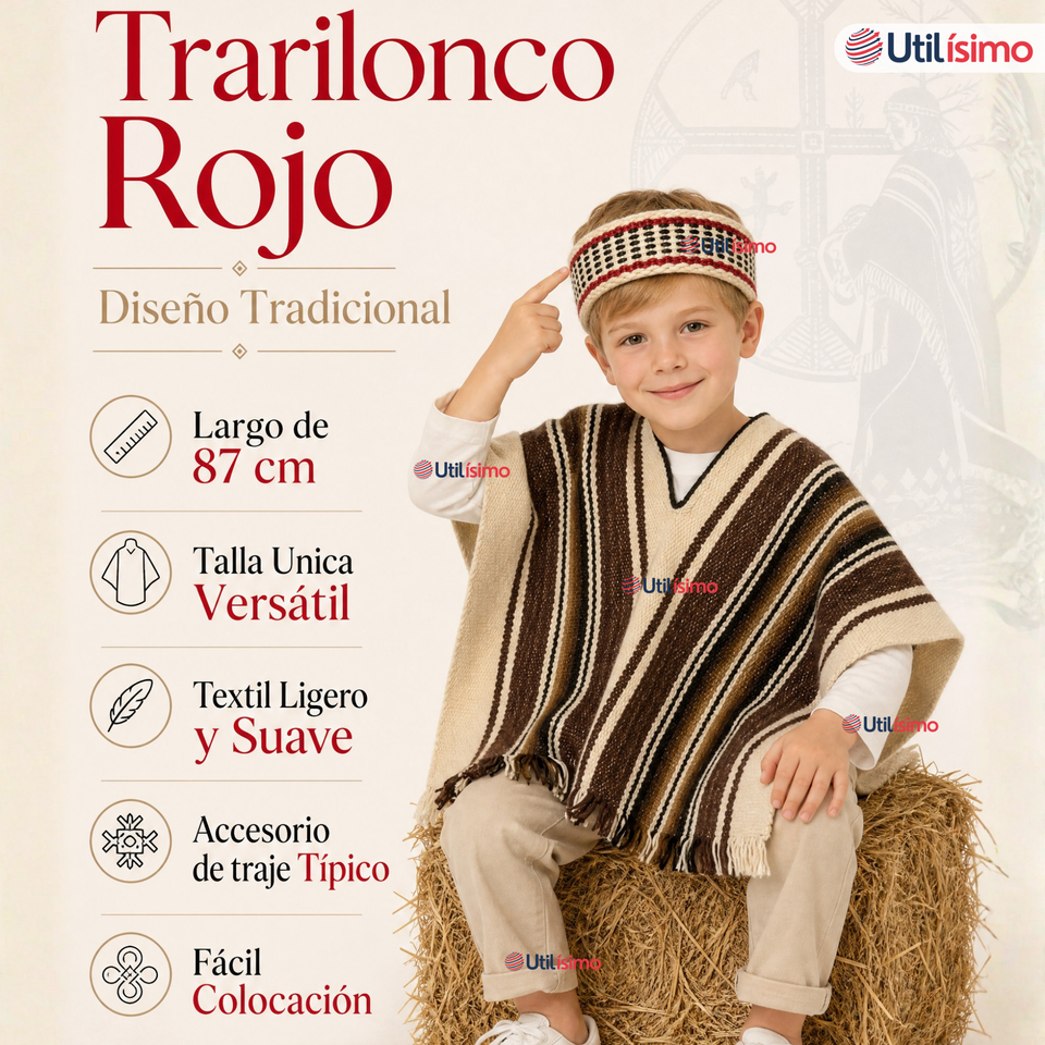Trarilonco Cintillo Mapuche Rojo 87cm Fechas Patrias