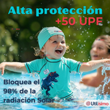 Traje De Baño Con Gorro Polera Pantalón Corto 3 piezas Corte Split Niño de 3 a 9 Años Dino
