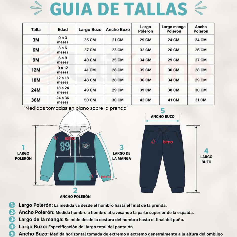 Conjunto 2 Piezas Polerón con Capucha y Pantalón 100% Algodón Bebé Niño 89 Blue