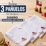 Pack 3 Pañuelos Baile Cueca 36cm Bordado Bandera de Chile Algodón Fiestas Patrias