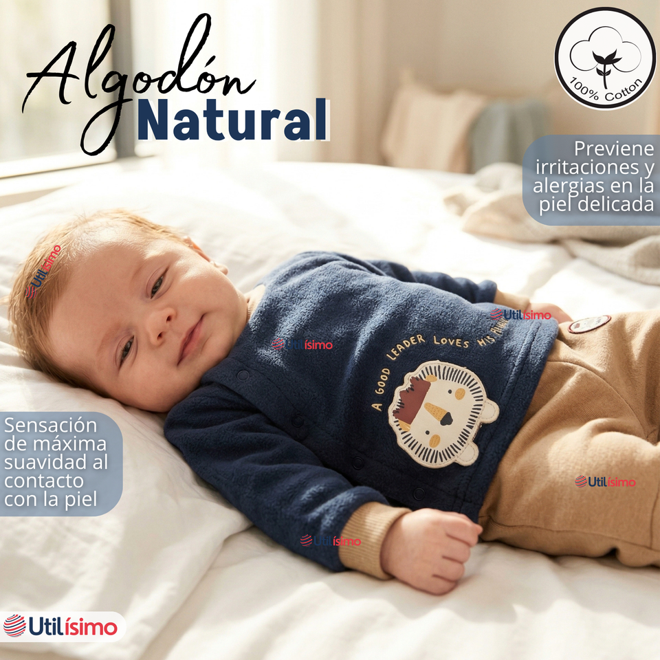Conjunto 2 Piezas Buzo Pantalón Y Polerón De Algodón Azul León Bebé Niño