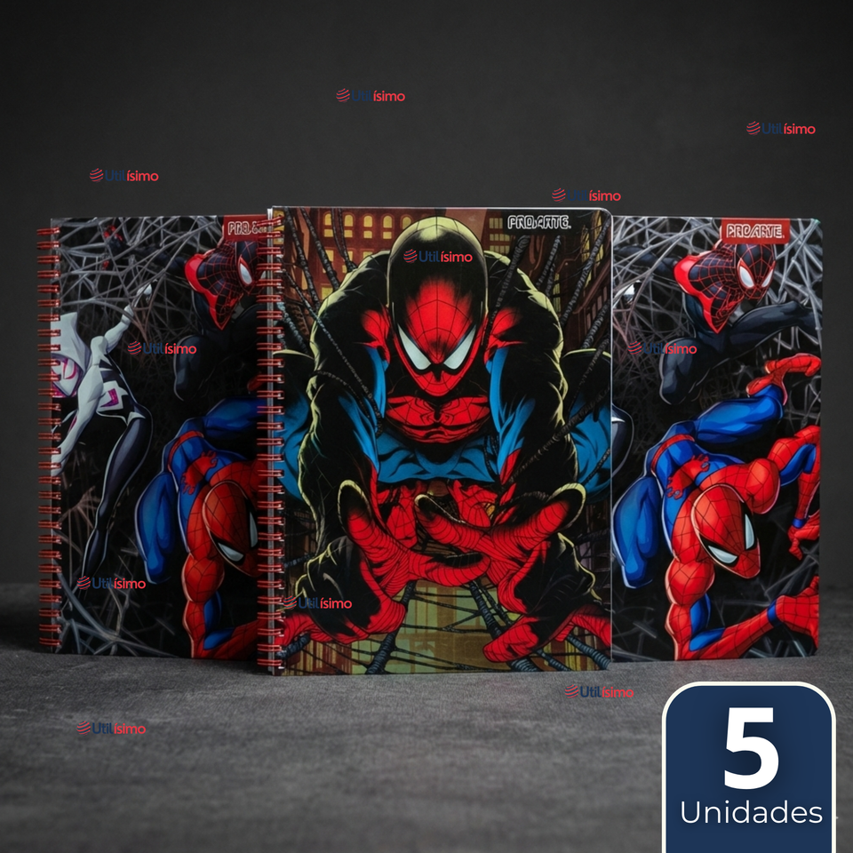 Pack 5 Cuadernos Universitarios SpiderMan 100 Hojas Proarte Diseño Surtido