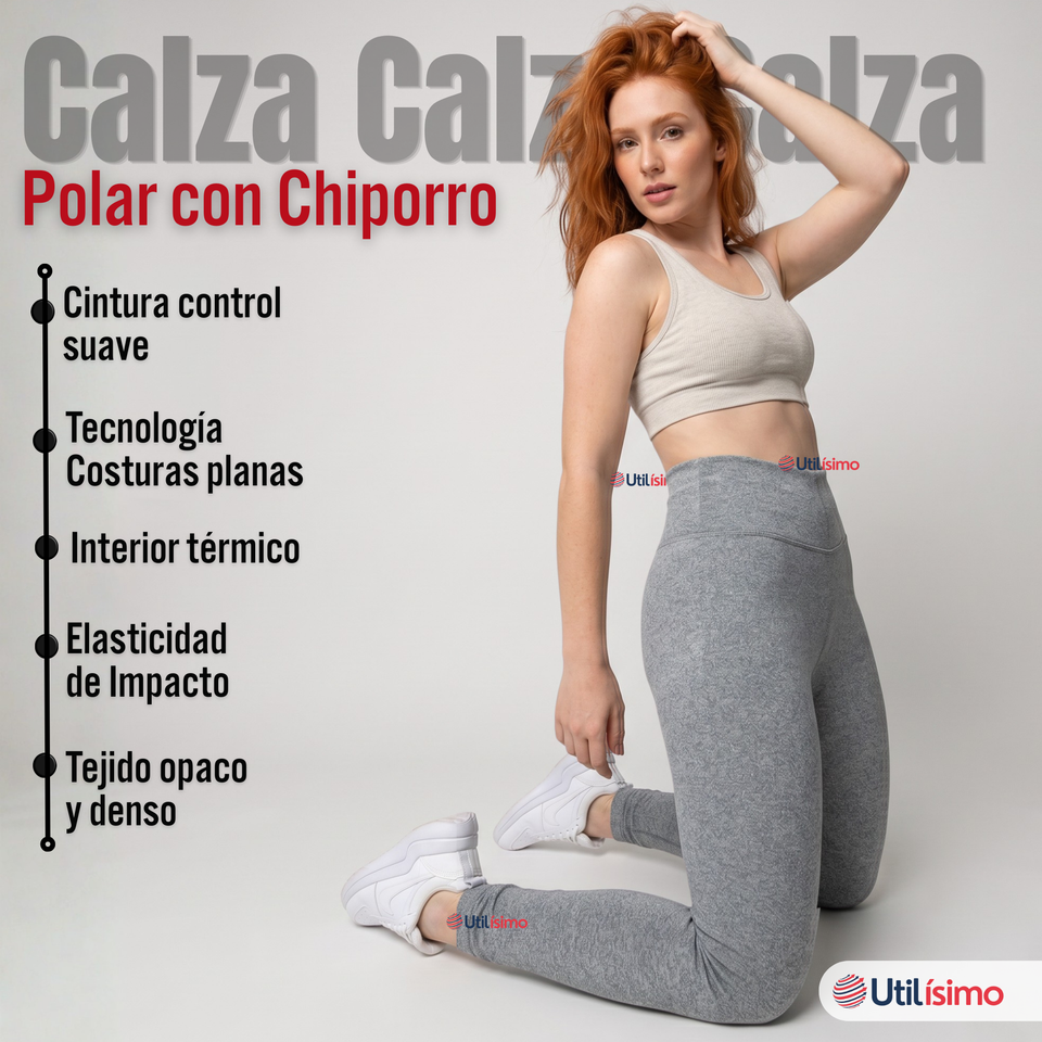 Calza Polar Con Chiporro Térmica Mujer Elasticada Gris Melange