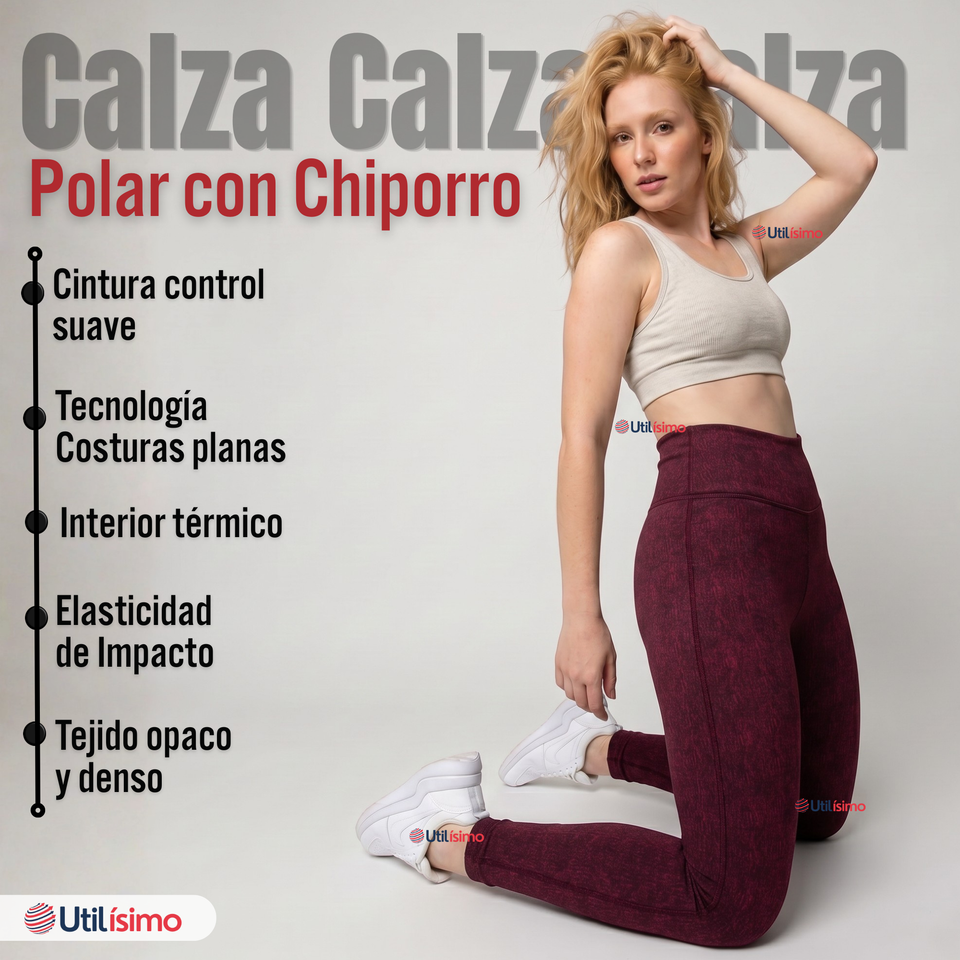 Calza Polar Con Chiporro Térmica Mujer Elásticada Burdeo Jeans