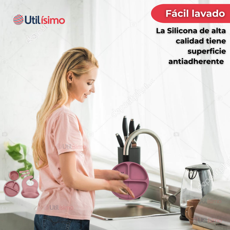 Set De Alimentación Bebé Silicona 5 Piezas Libre BPA Colores Surtidos