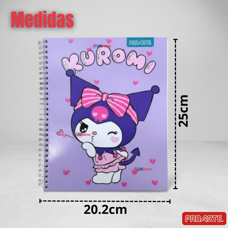 Pack 5 Cuadernos Universitarios Kuromi Proarte 7mm 100 Hojas Diseños Surtidos