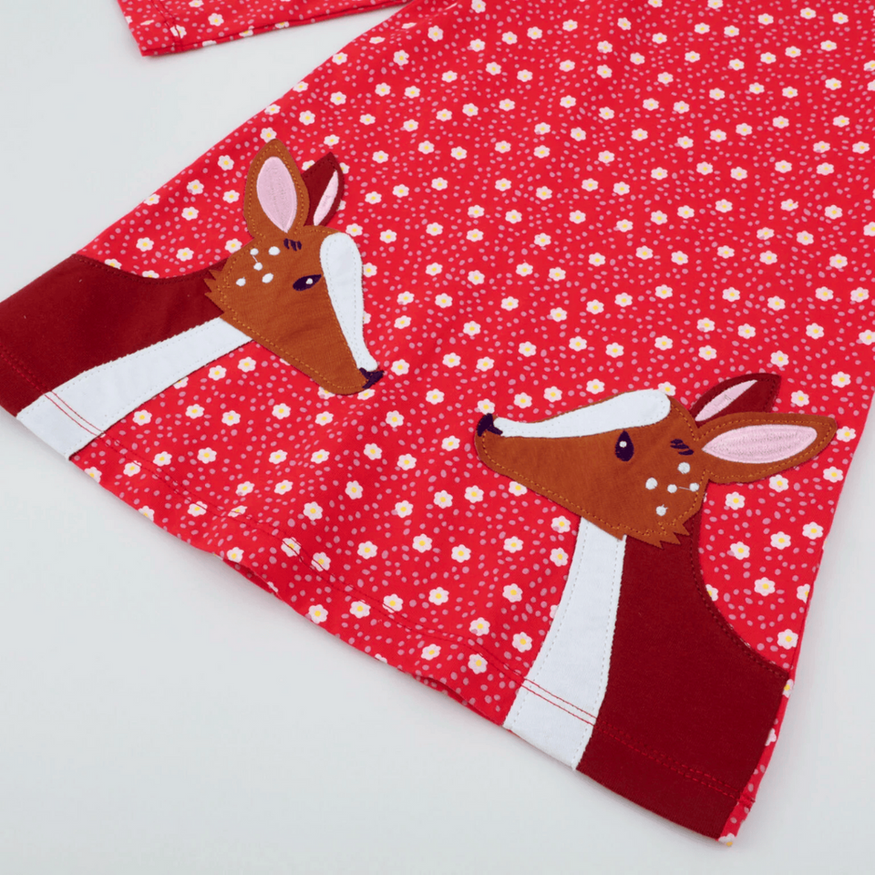 Vestido de Algodón Navidad Manga Larga Niña 2 a 7 años Renos Rojos