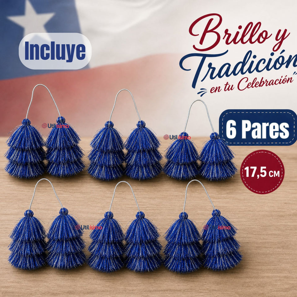 Pack 6 Tulmas Peinado Accesorio Sambo Caporal Azul Baile Típico