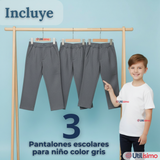 Pack 3 Pantalón Escolar Colegio Clásico Niño Gris