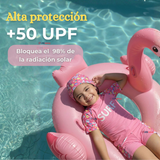 Traje De Baño Niña 4 a 14 Años Con Gorro Pantalón Corto Manga Corta 3 Piezas Surf