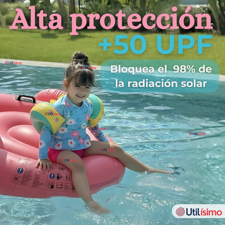 Traje De Baño Manga Larga y Pantalón Corto 2 Piezas Niña de 2 a 7 años Flowers