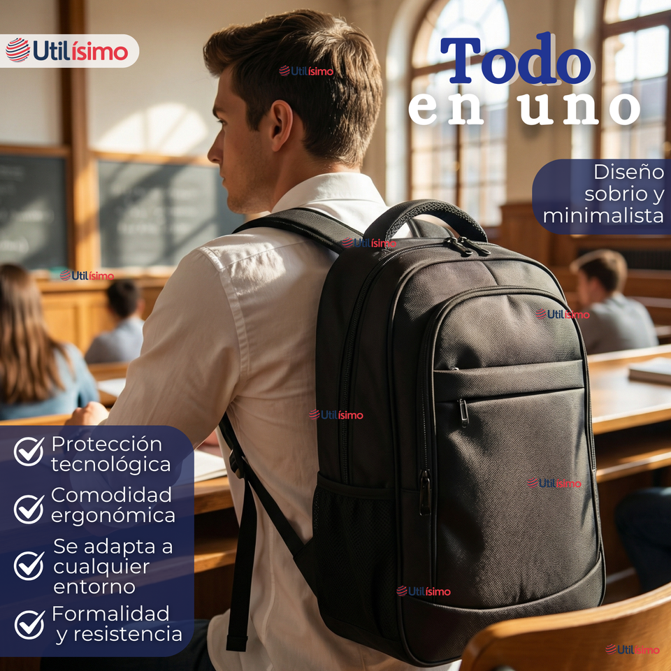 Mochila Multifuncional Ejecutiva Escolar Viaje Cabina Notebook Impermeable Resistente 48cm Negro 25L