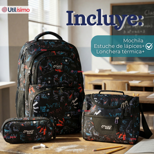 Mochila Escolar + Estuche + Lonchera 45cm Tela Oxford Estampado Gamer Niño