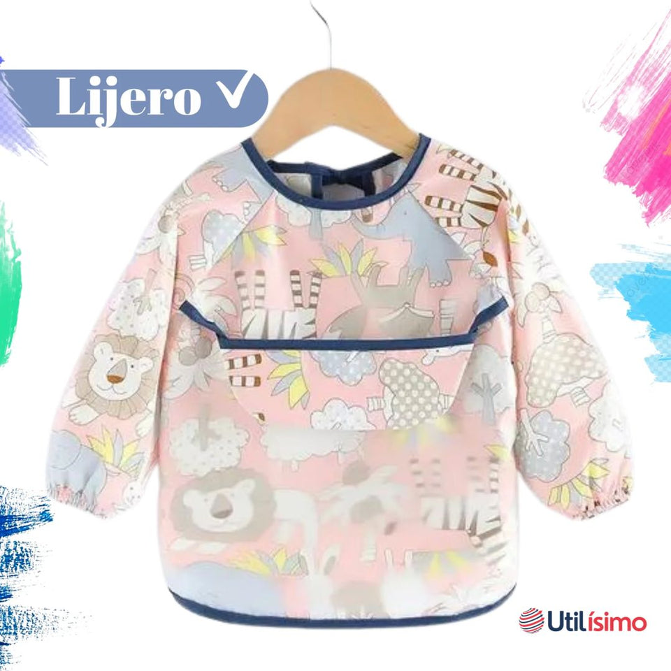 Pack 6 Babero Delantal Impermeable Premium Con Mangas Larga Para Bebe Y Niña