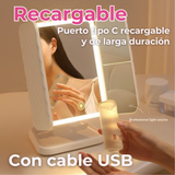 Espejo De Maquillaje Tri Plegable Con Luces LED Recargable