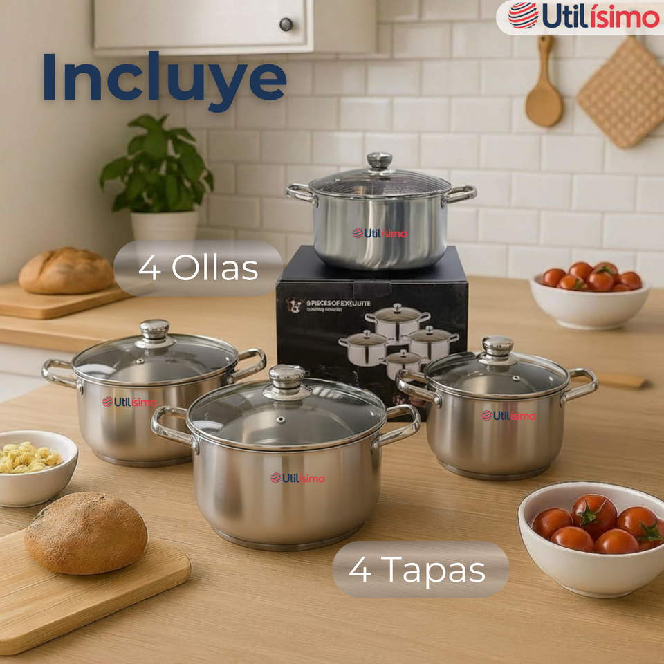 Bateria Cocina Cacerolas 8 Piezas Juego De Ollas Acero Inoxidable