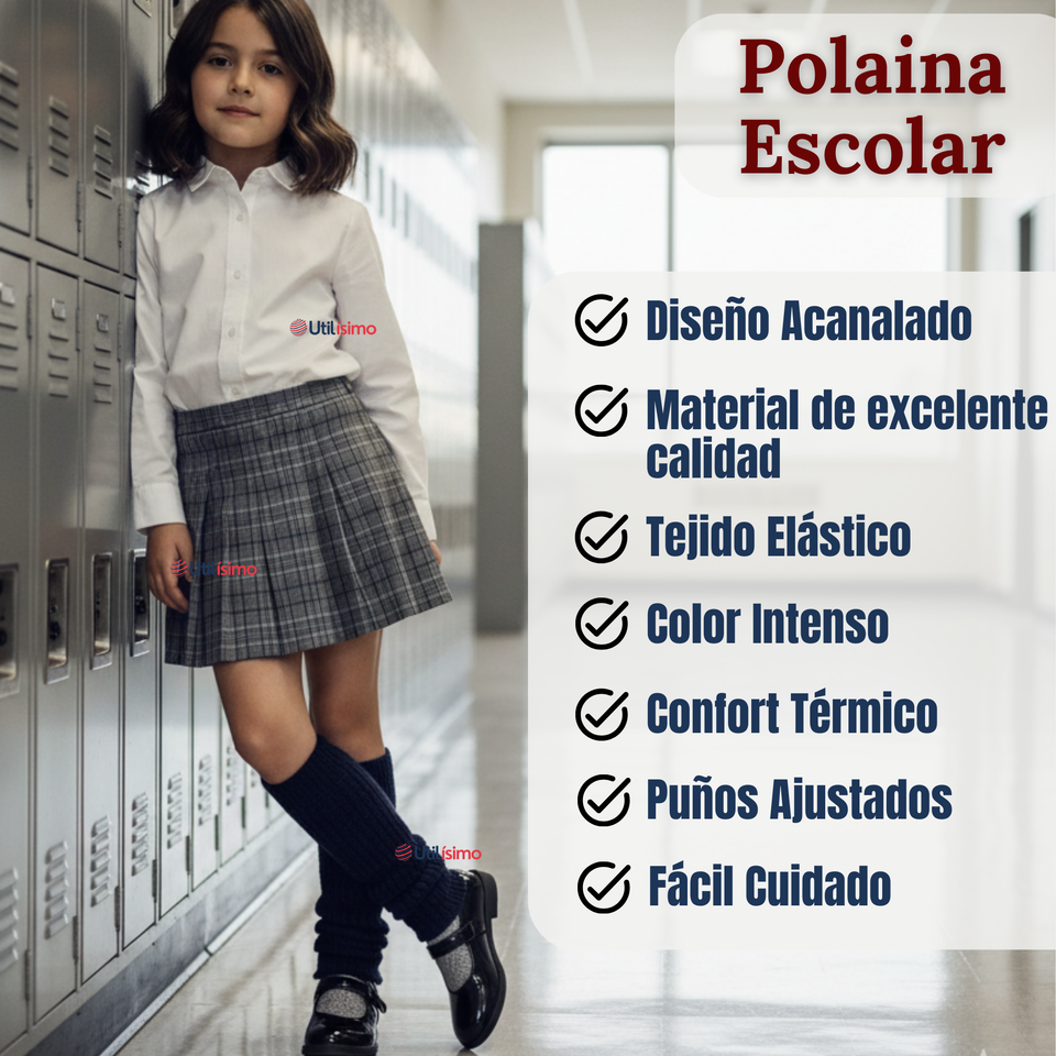 Polainas Escolares 1 Par  Invierno Abrigadoras Niña Azul Acrílico