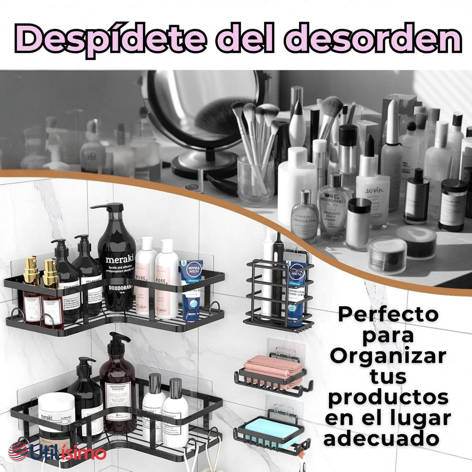 Set Organizador Esquinero Baño 5 Piezas Acero Inoxidable Instalación Adhesiva