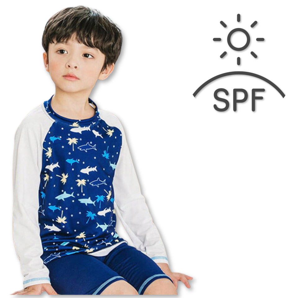 TRAJE DE BAÑO SPF UV50+ 2 PIEZAS MANGA LARGA NIÑO FISH NAVY
