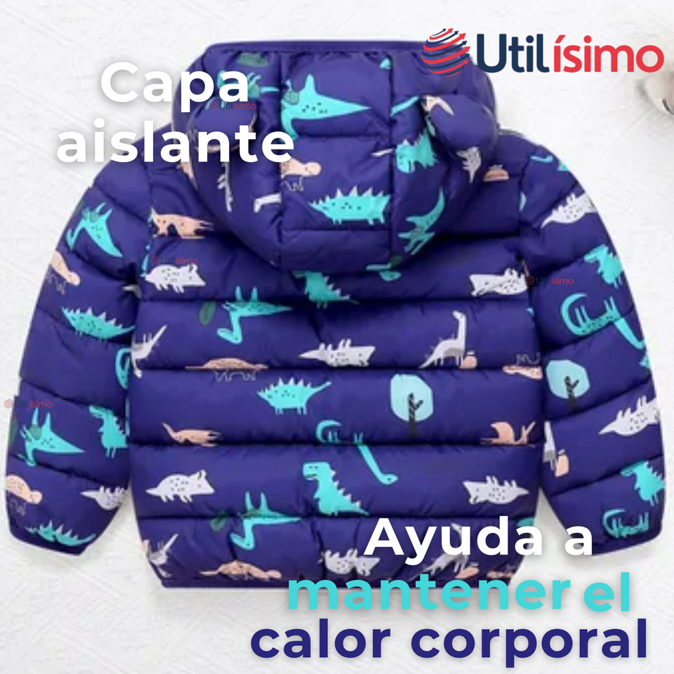 Parka Térmica Con Capucha Y Orejitas Estampado Dinosaurio Niño