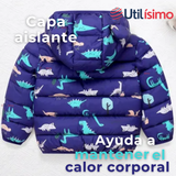 Parka Térmica Con Capucha Y Orejitas Estampado Dinosaurio Niño