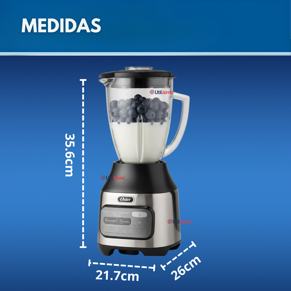 Licuadora Oster® con tecnología reversible, 2 programas automáticos y 3 velocidades más pulso
