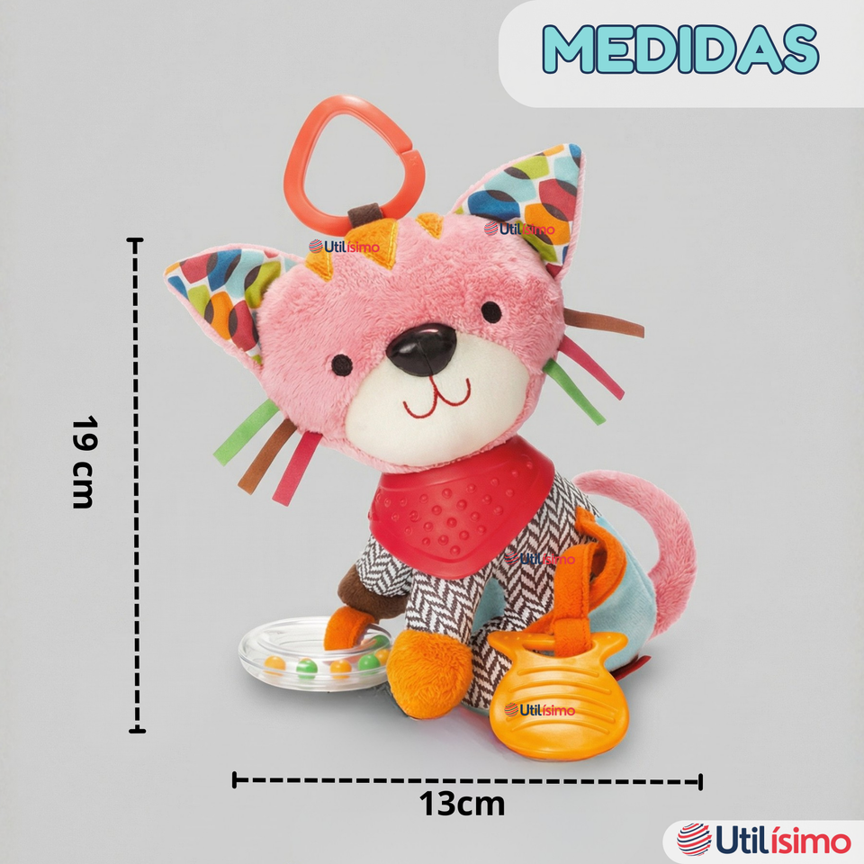 Juguete Peluche Animales Sensorial Con Mordedor Y Sonajero Diseño Gatico Niña y Niño