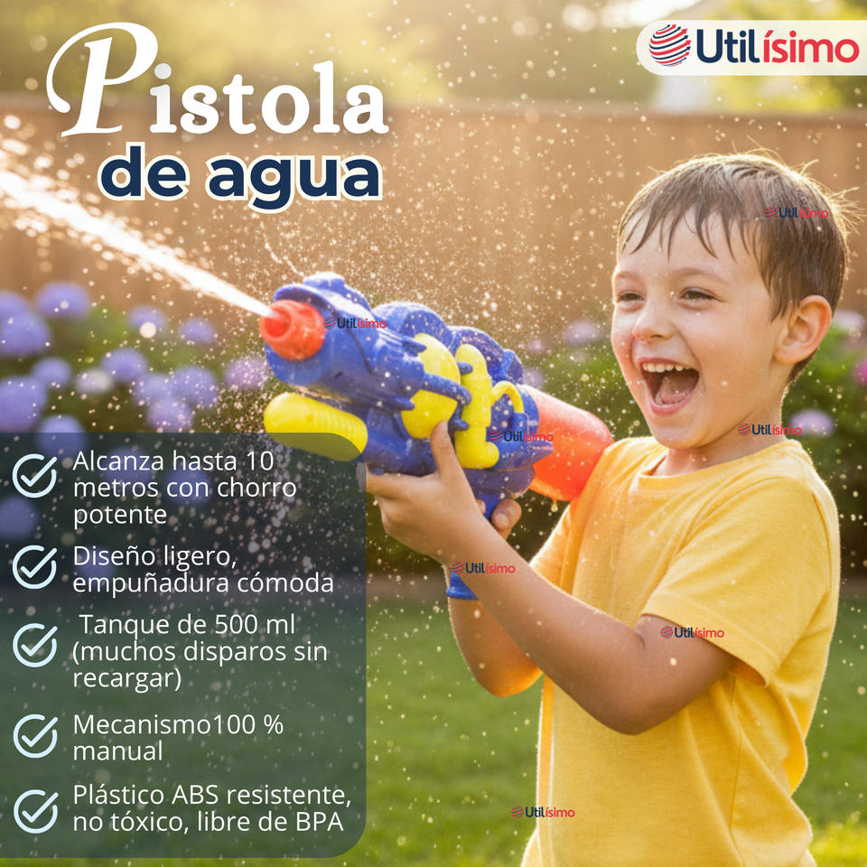 Pistola De Agua 500ml 45cm Colores Surtidos Juguete Lanza Agua Niño Niña