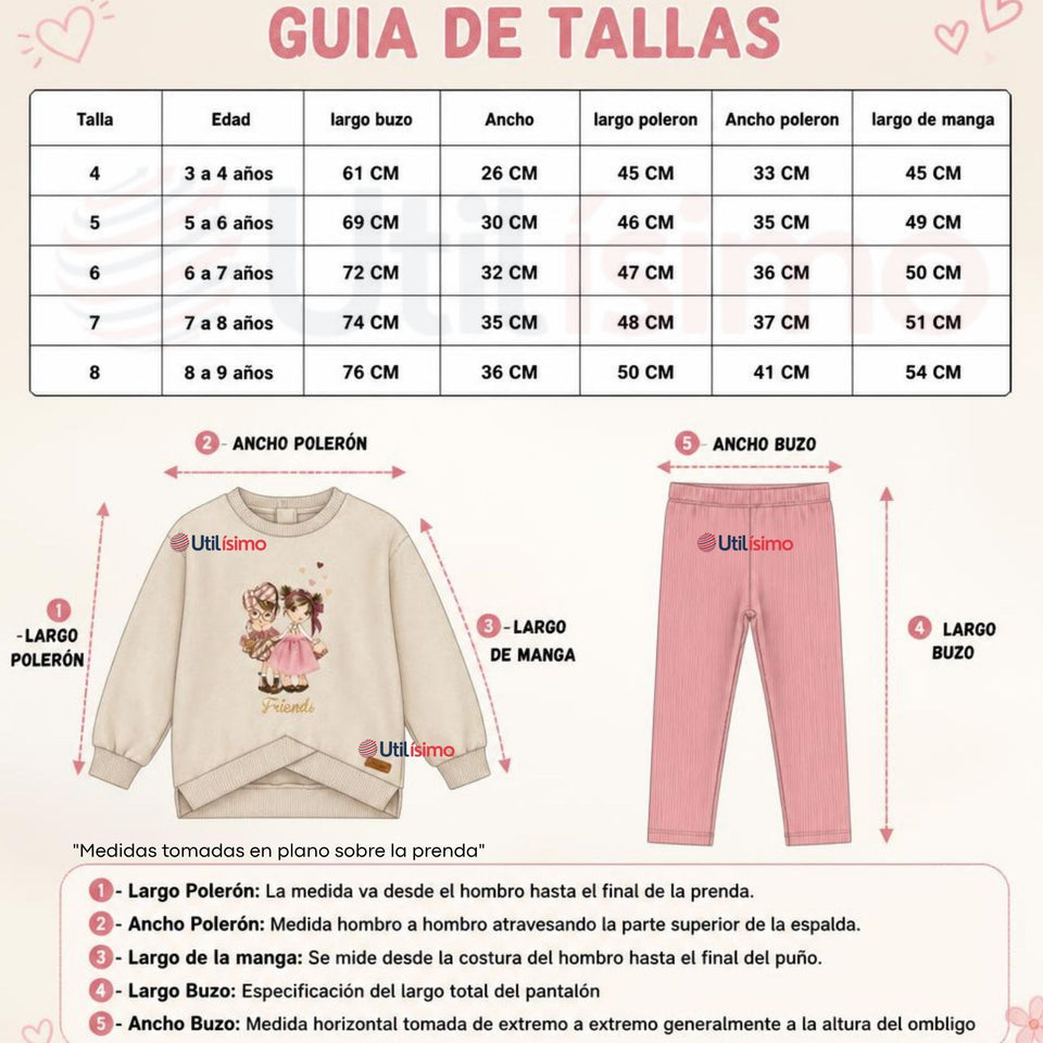 Conjunto 2 Piezas Polerón y Pantalón Buzo 100% Algodón Tedmimak Niña Pretty Adorable