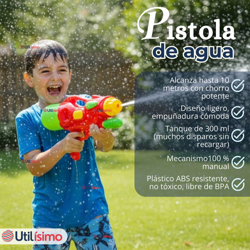 Pistola De Agua 300ml 32cm Colores Surtidos Juguete Lanza Agua Niño Niña