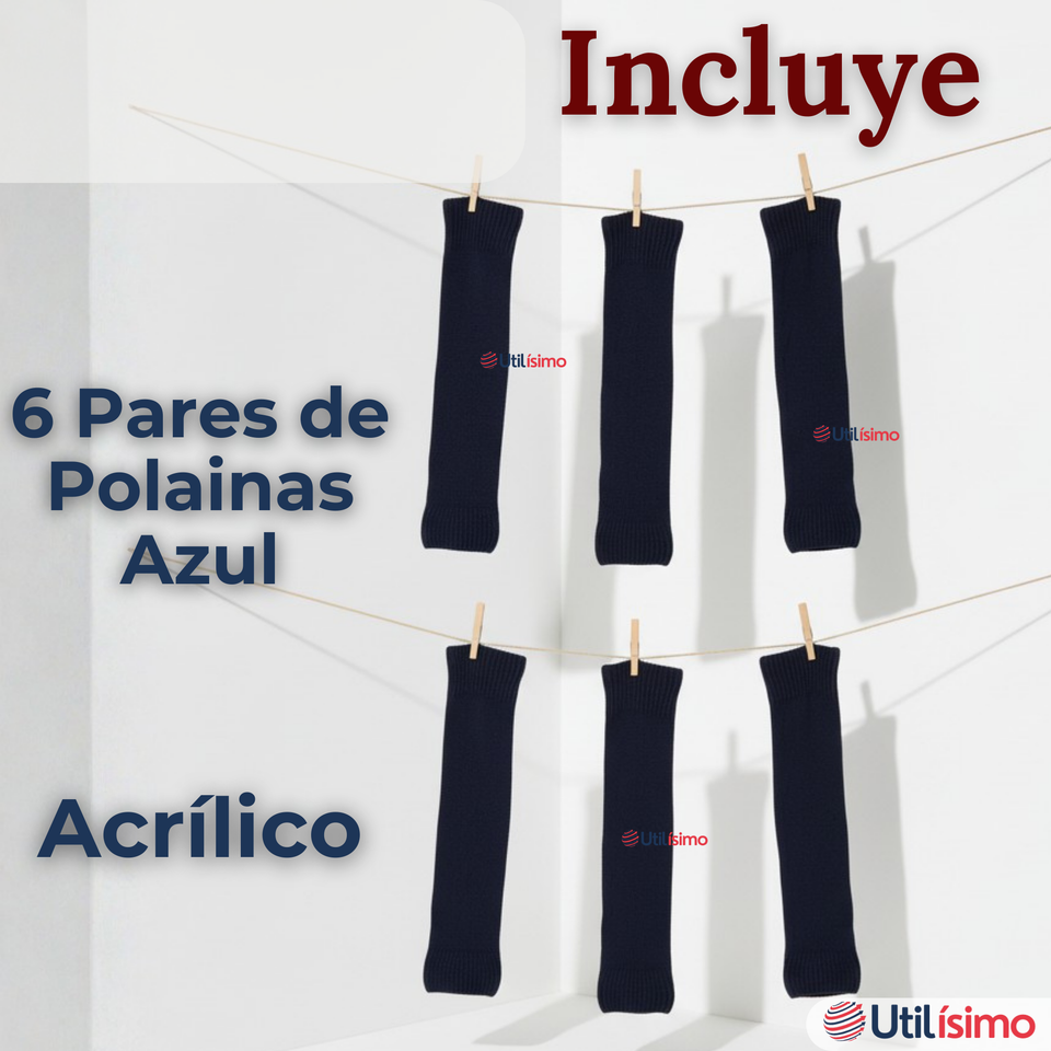 Pack 6 Polainas Escolares Invierno Abrigadoras Juvenil Azul Acrílico