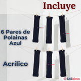 Pack 6 Polainas Escolares Invierno Abrigadoras Juvenil Azul Acrílico