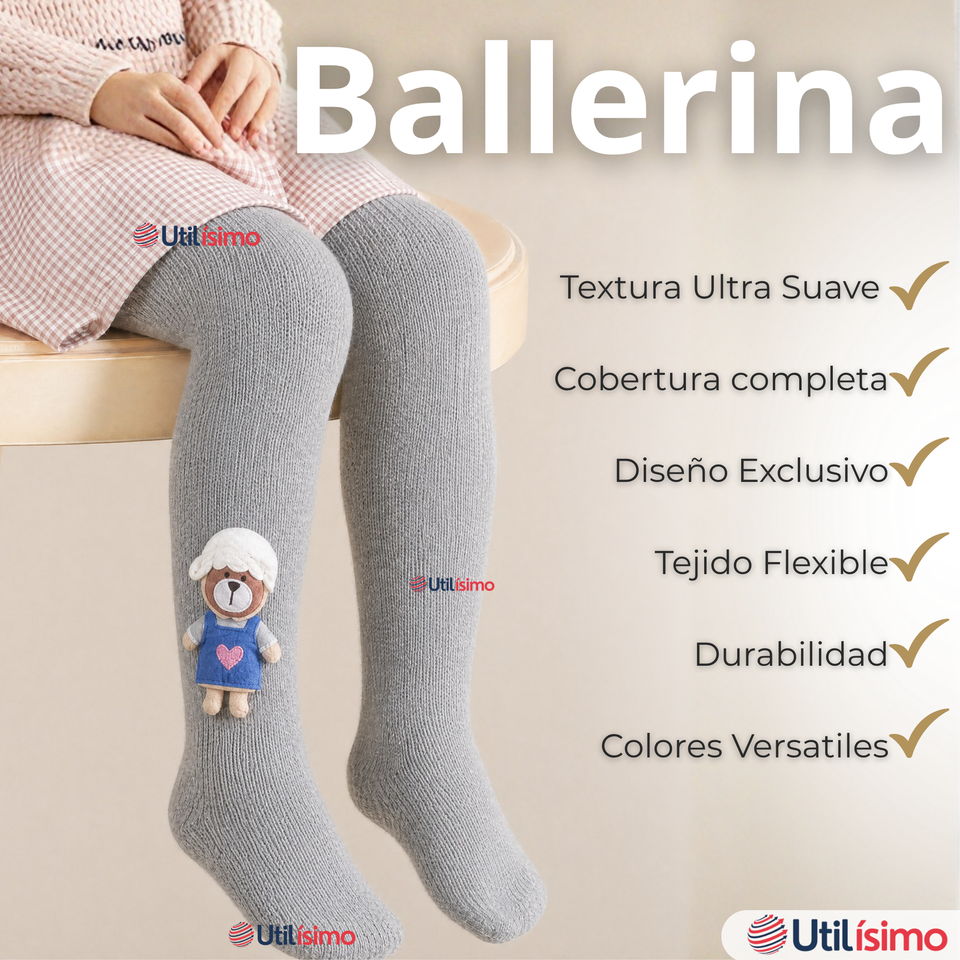 Pack 3 Pantys 3D Osito Tejida Niña Ballerina 78% Algodón Premium Surtidas