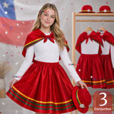 Pack 3 Trajes Nortinos Juvenil Con Poleras 4 Piezas Rojo Baile Típico Fiestas Patrias