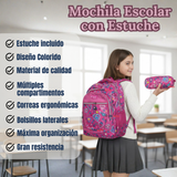 Mochila Escolar Con Estuche 36cm Tela Oxford Impermeable Niña