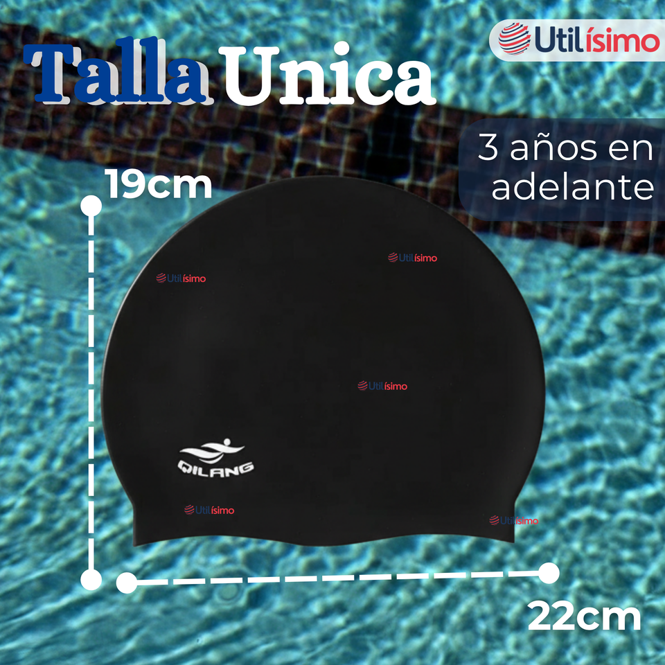 Gorro Gorra Natación Baño Silicona Color Negro 3 Años En Adelante