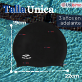 Gorro Gorra Natación Baño Silicona Color Negro 3 Años En Adelante