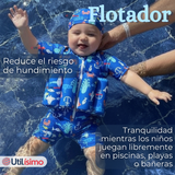 Traje de Baño Flotador Enterito Con Gorro Niño 2 Piezas 9 a 36 Meses Blue Sea