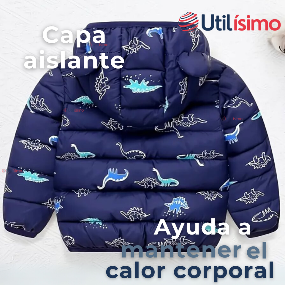 Parka Térmica Con Capucha Y Orejitas Estampado Dinosaurio Niño