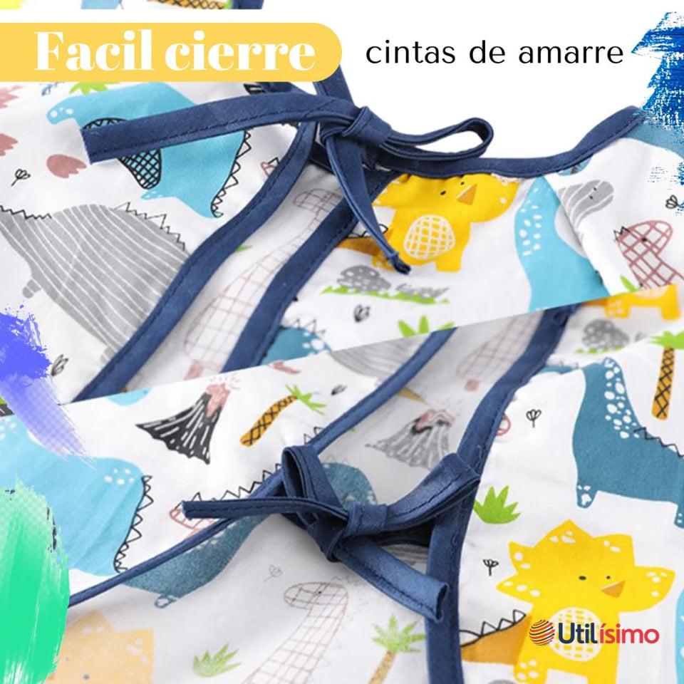 Pack 6 Babero Delantal Impermeable Premium Con Mangas Larga Para Bebe Y Niño