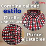 Camisa Huaso Cuadrillé Cuadro Manga Larga 100% Algodón Negro Rojo Casual