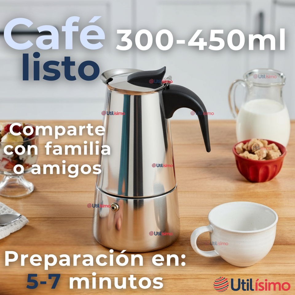 Cafetera Italiana Expresso 500ml 6 Tazas Acero Inoxidable Plateado