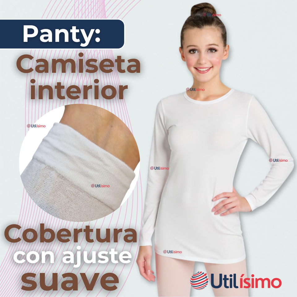 Camiseta De Panty Elástica Transpirable Manga Larga Segunda Piel Niña Nylon Blanco