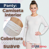 Camiseta De Panty Elástica Transpirable Manga Larga Segunda Piel Niña Nylon Blanco