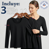 Pack 3 Camisetas Poleras Polar Primera Capa Negro Manga Larga Mujer