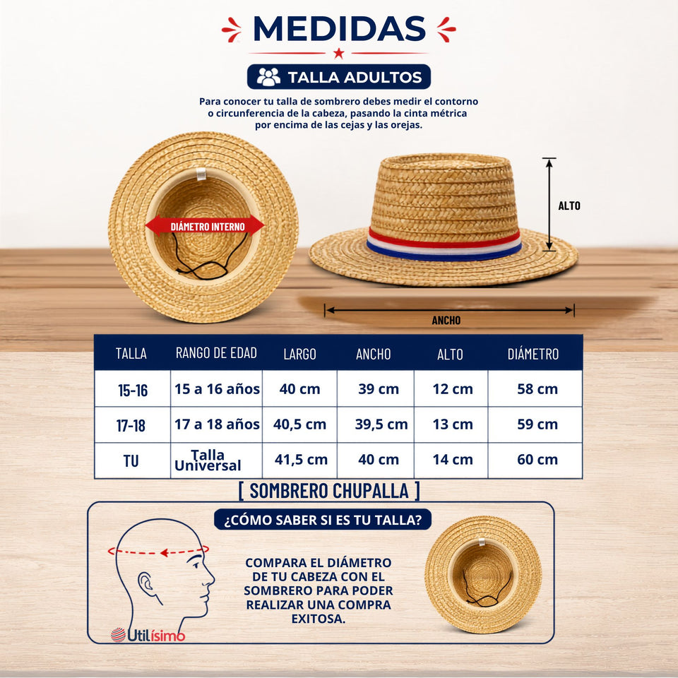 Sombrero Chupalla Huaso Juvenil Fiestas Patrias Chile Adulto
